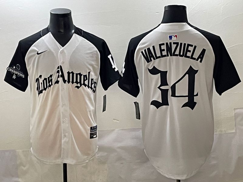 Men 2025 Los Angeles Dodgers #34 Valenzuela White black Five generations Joint Name Nike MLB Jersey style 5262->los angeles dodgers->MLB Jersey